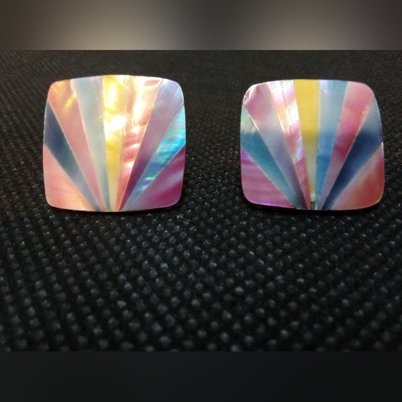 Color Burst Earrings , Multi Colored With Stud Post , Safety Back - Picture 1 of 10